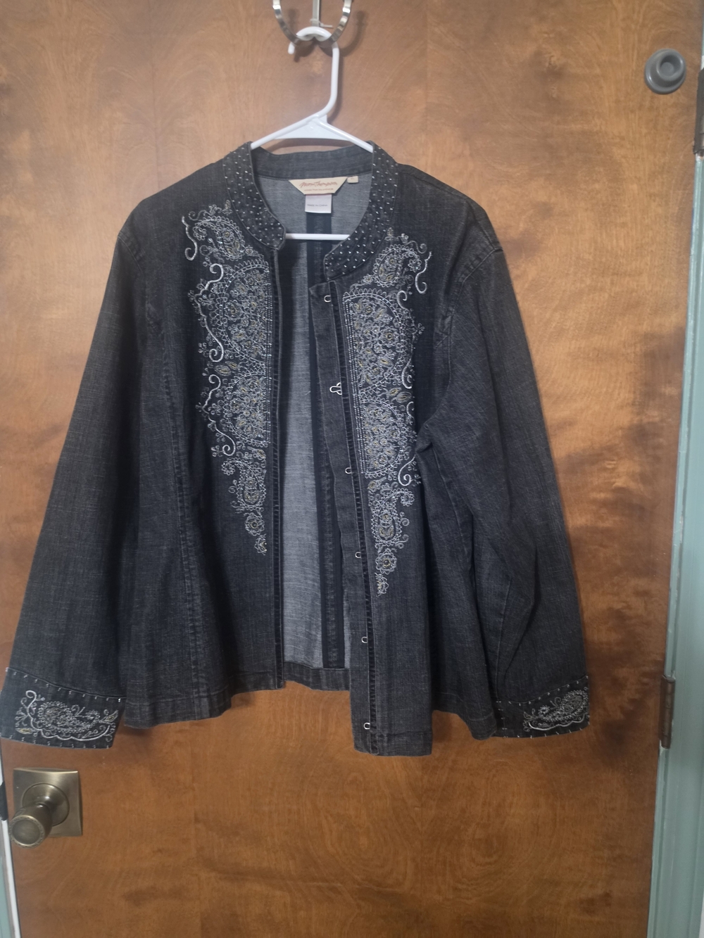 Norm Thompson Black Embroidered Denim Shirt Jacket